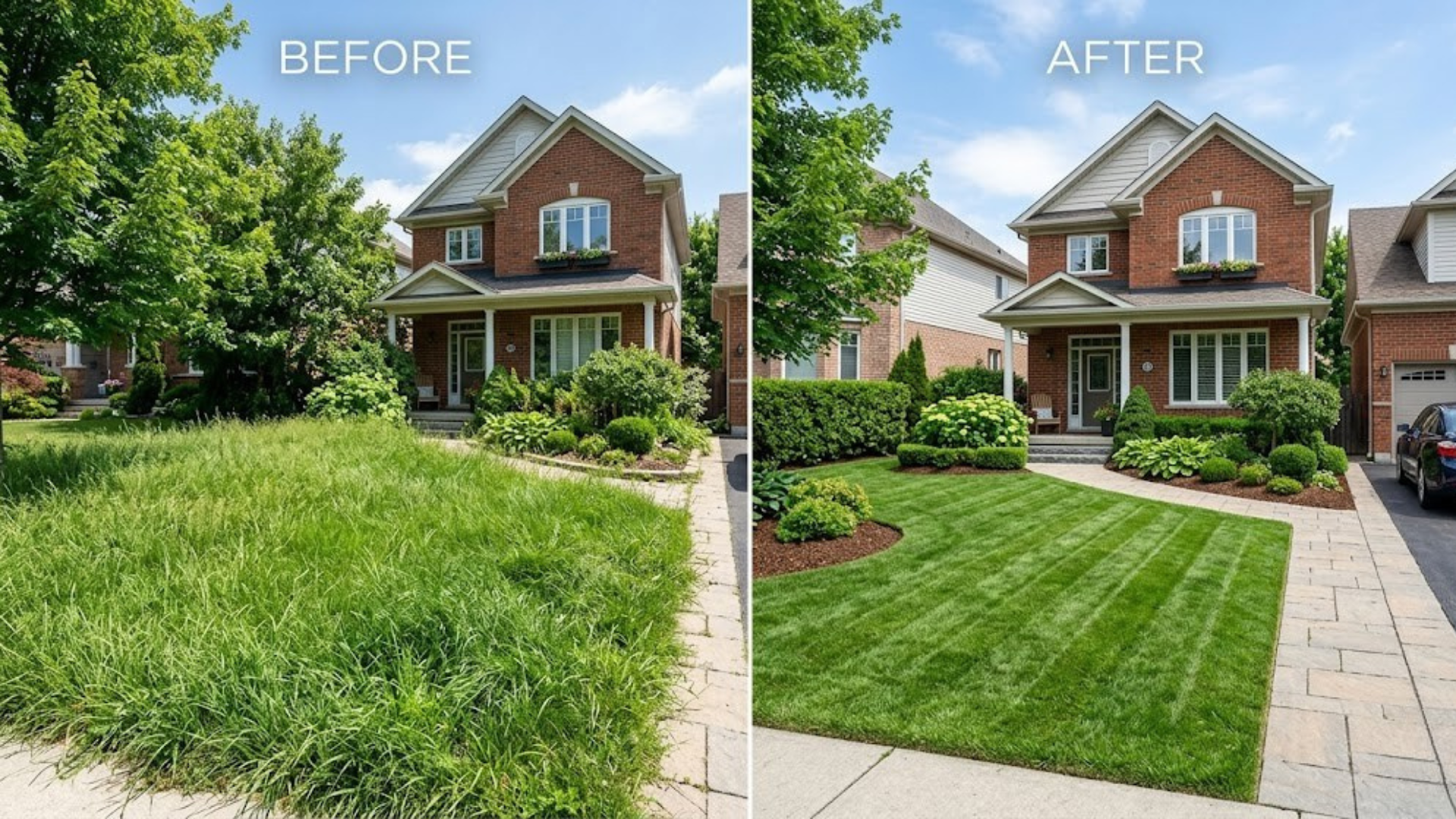 Before and after lawn care by Grass Squatch